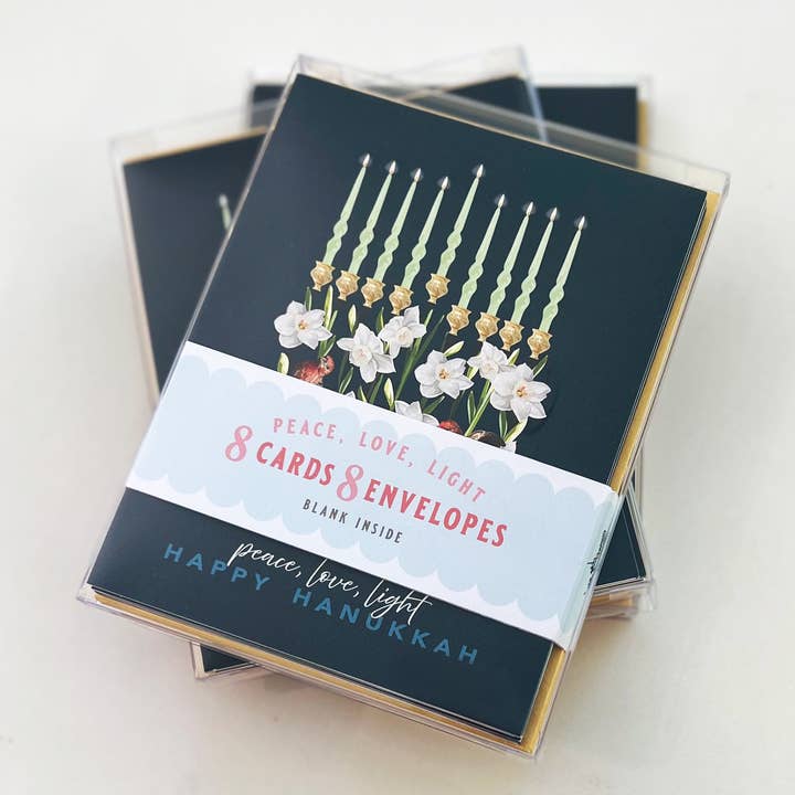 Boxed Set of 8 Hanukkah Cards | Birds, Flowers, Menorah for wholesale by The Red Barn Press