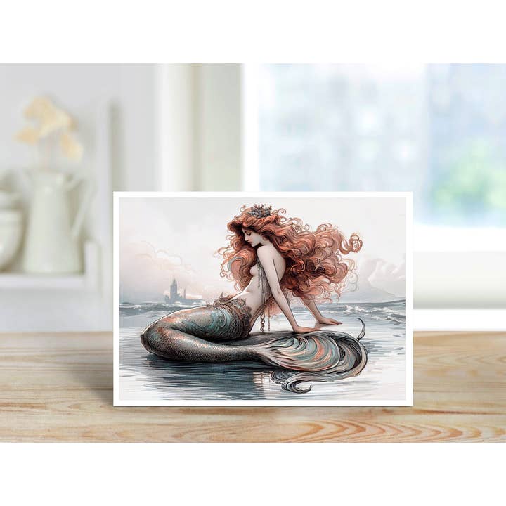 Salty Alyce - Wholesale Everyday Greeting Card - Serene Siren: A Mermaid's Tranquil Gaze Blank Card 145RD