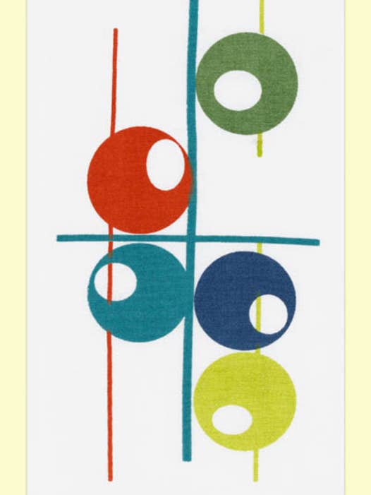 Torchon en sac de farine à cercles atomiques mi-siècle pour la vente par Red and White Kitchen Company