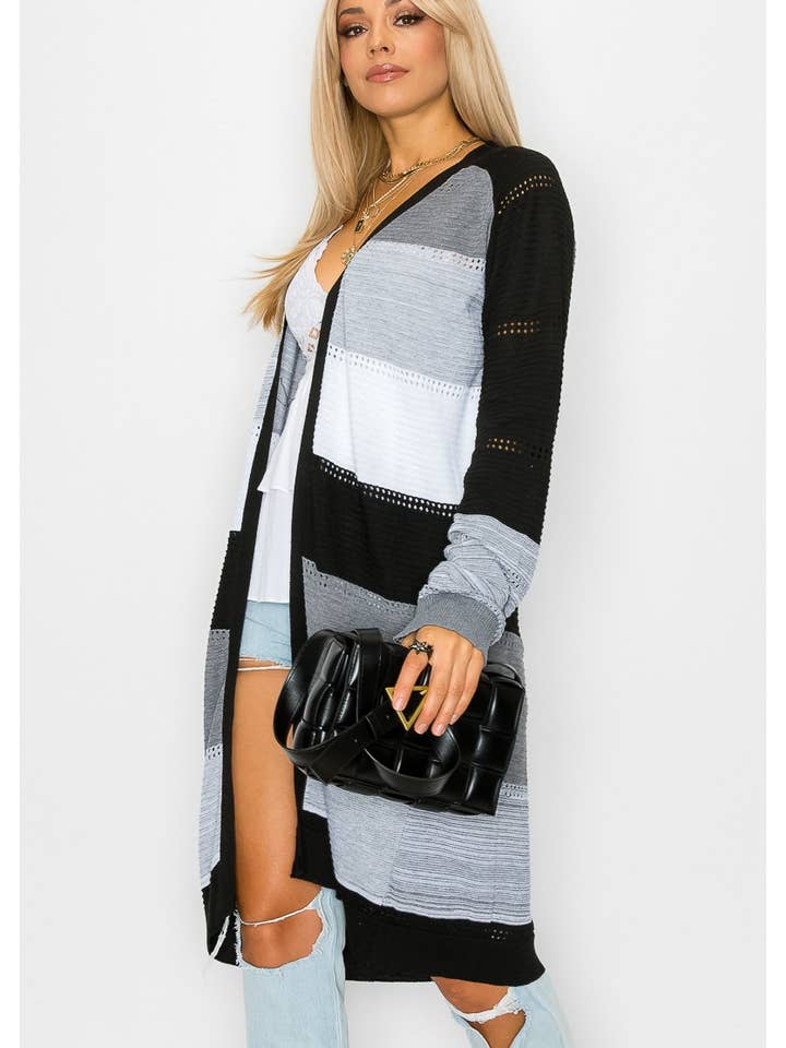 Cezele - Wholesale Cardigan - Women's - Color block Long Sleeve Cardigan0