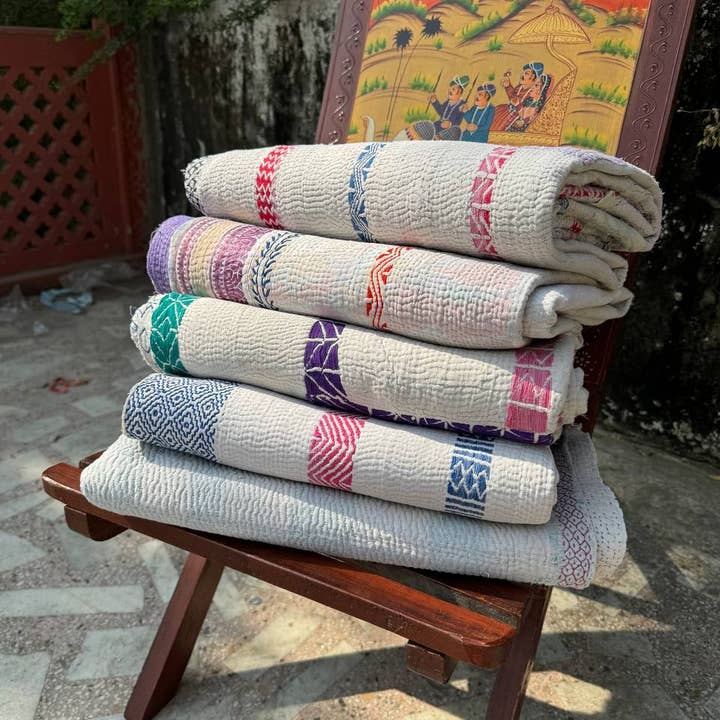 GYPSY STUDIO - Wholesale Quilt - Hand Embroidered Kantha Quilts 5 pieces Cotton Blanket
