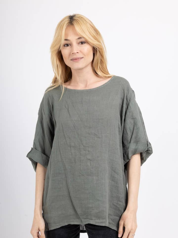 Round neck linen t-shirt 83446 100% linen for wholesale by la maison des fibres naturelles