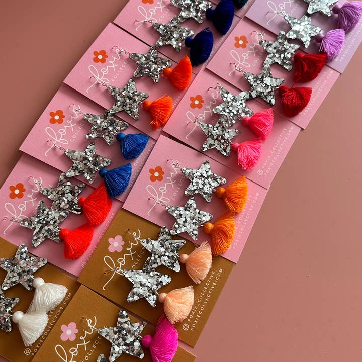 Foxie Collective - Wholesale Dangle earrings - Custom Star Dust Dangles | Silver or Gold | Select Tassel Colour | WHOLESALE21