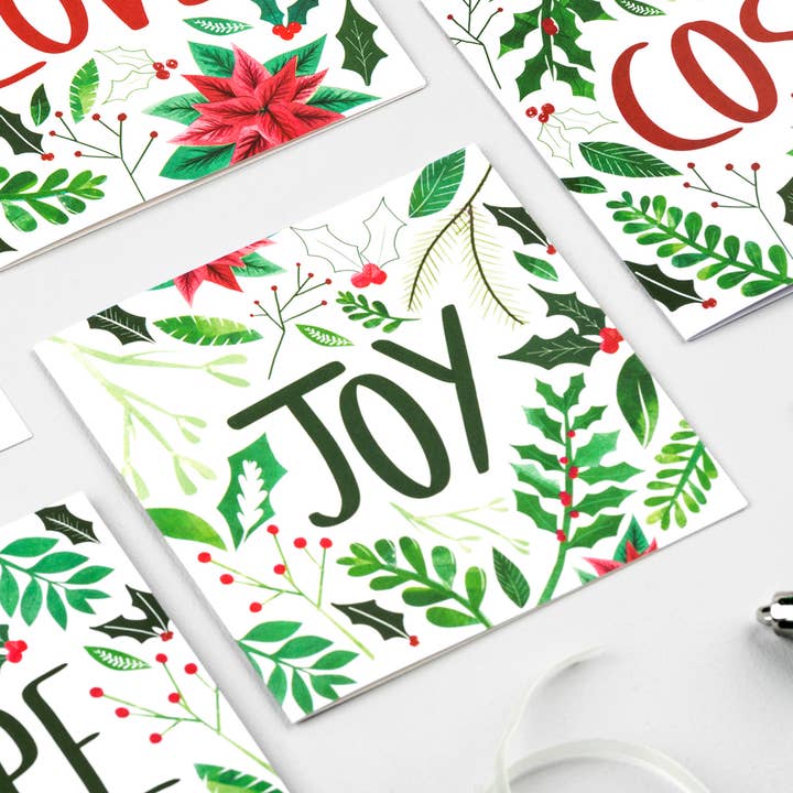 JOY Christmas Foliage Card for wholesale by Fiona Clabon Illustration
