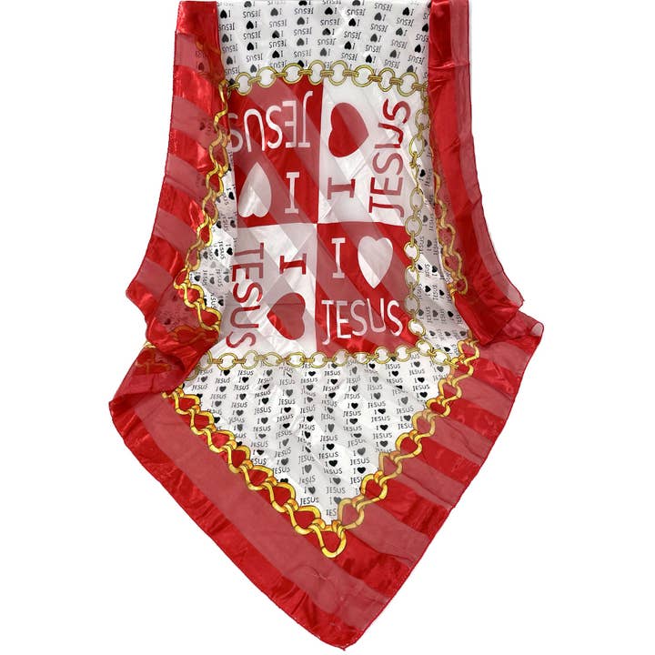 ASSORTED SILKY SCARF I LOVE JESUS 3720-1 (12PC) for wholesale on Faire