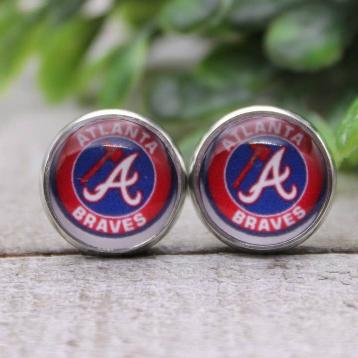 Braves Baseball || 12mm Glass Stud Earrings || Hypoallergenic for wholesale by Hylidae Boutique