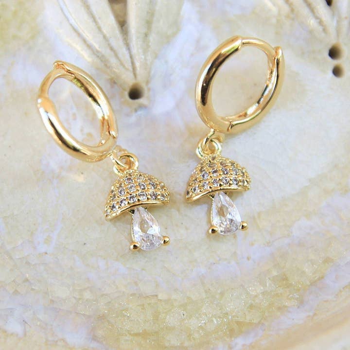 Gold Mushroom Earrings for wholesale by Bo and Ho