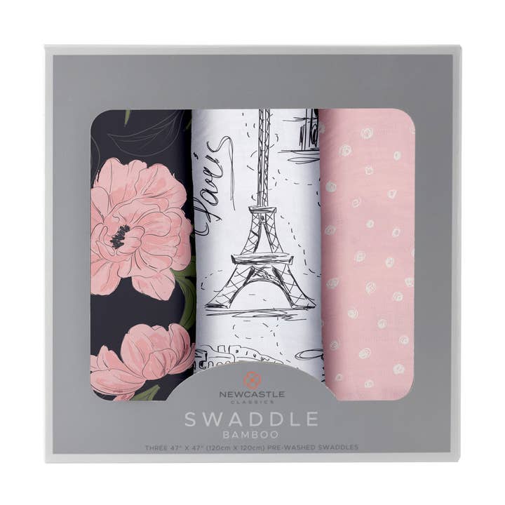 London, Paris, New York Bamboo Swaddle 3 Pack for wholesale by Newcastle Classics