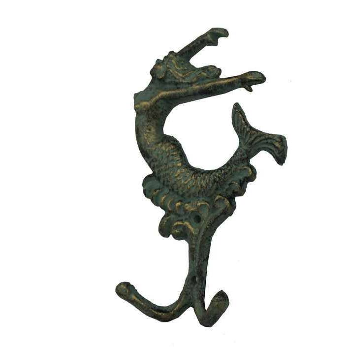 Hampton Nautical - Wholesale Wall Hook - Antique Seaworn Bronze Cast Iron Mermaid Key Hook 6"2