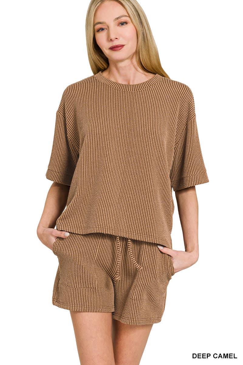 42POPS - Wholesale Lounge Set - Women's - `.Corded Rib Tee & Drawstring Shorts 2pc Set26