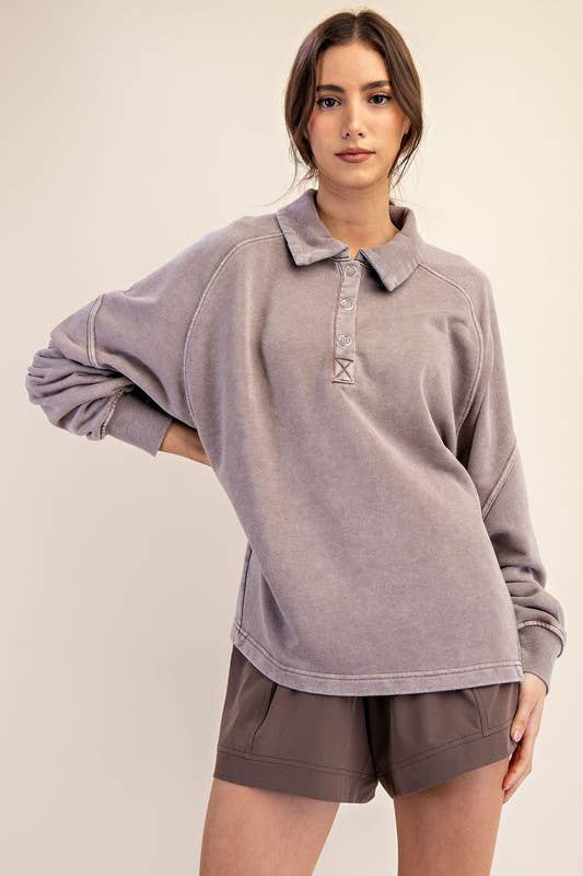 Sunday Morning - Wholesale Sweatshirt - Women's - T170037 LONG SLEEVE MINERAL WASHED POLO SWEATSHIRT25