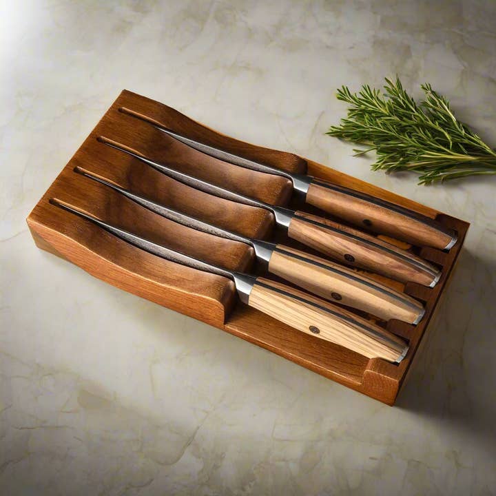 Ginza Steel - Wholesale Knife Set - Ginza Steel AMELIA Five – 4-Piece VG10 Damascus Steel Steak Knife Set with Wood Block2