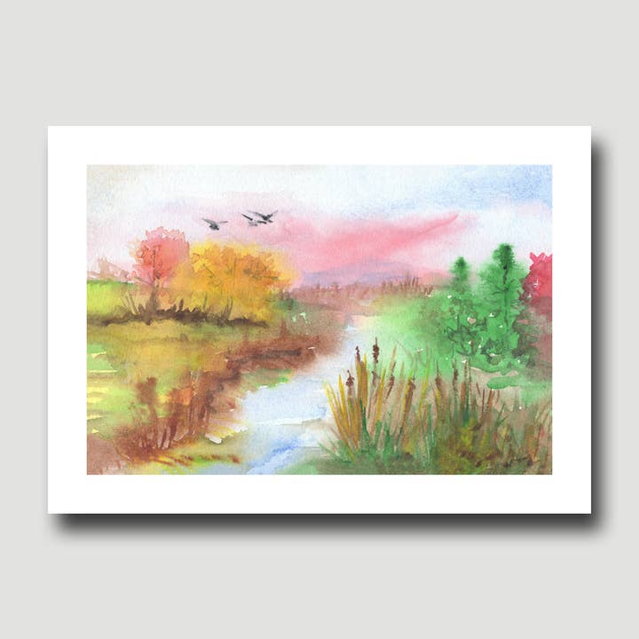 Fine Art For Small Spaces - Wholesale Art Print - Autumn River Landscape Nature Art Mini Print