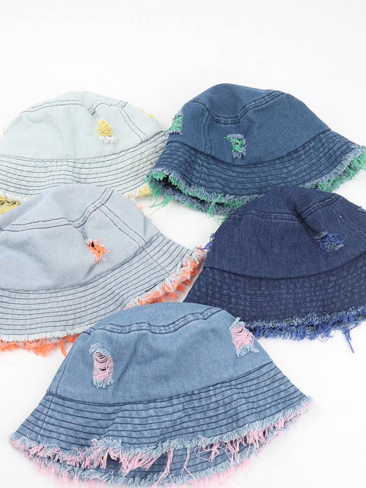CWAH1512_JAPANESE STYLE RIPPED DENIM BUCKET HAT for wholesale by NINEXIS