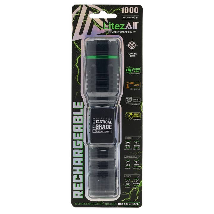 LitezAll - Wholesale Flashlight - LitezAll Thin Rechargeable 1000 Lumen Tactical Flashlight