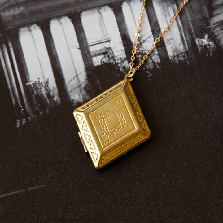 Kindred Objects - Wholesale Locket Necklace - Vintage Large Brass Diamond Locket Necklace2