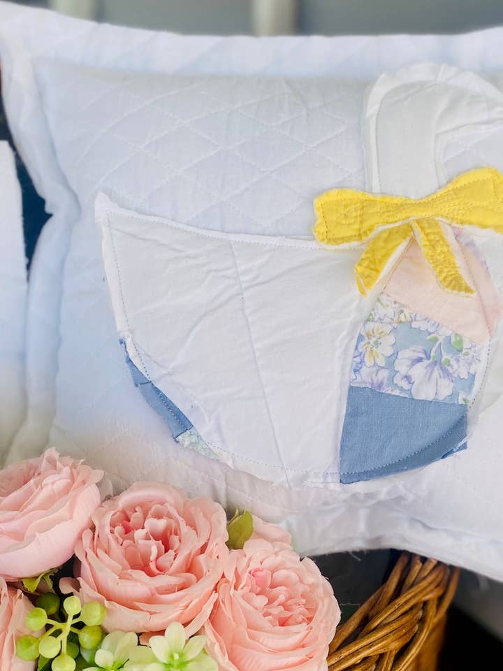 Porch Goose Pillow Upcycled Vintage Quilt Cottage decor for wholesale by A Gnome on the Roam