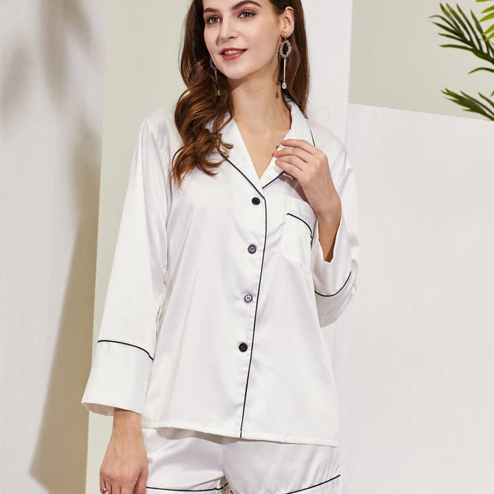 Mackleys - Wholesale Sleepwear set – Women's - PREORDER Satin Long Sleeve and Short PJ Set