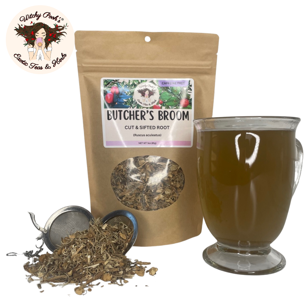 Witchy Pooh's Exotic Teas & Herbs – Engroshandel Løs te – Witchy Poohs Butcher's Broom Te, skåret og sigtet rod10