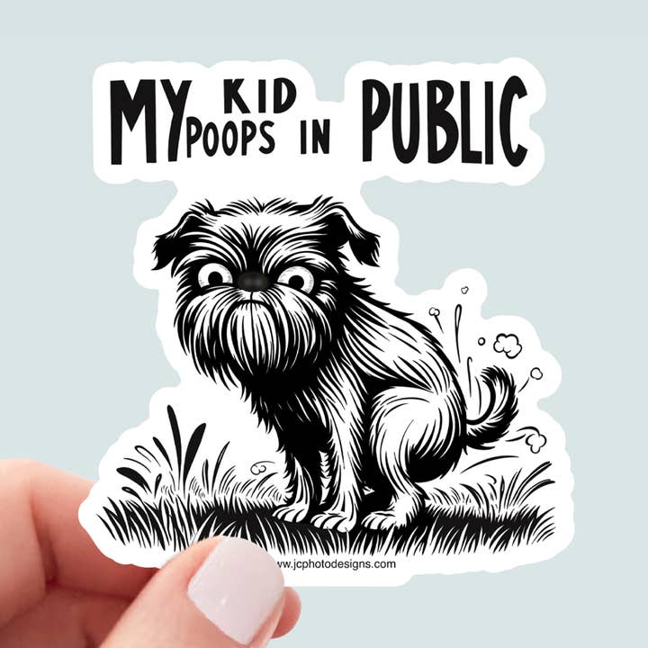 Poops in Public Dog Sticker - Hand-Drawn Vinyl Decal for wholesale by JC Pet Designs