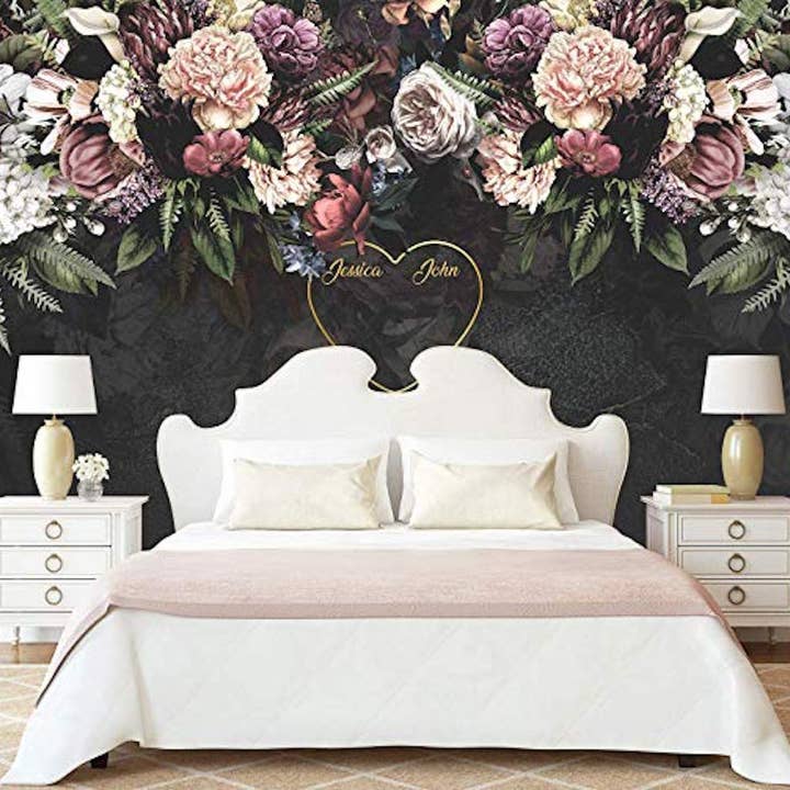 Dark Floral Soft Rose Peony Blossom Verwijderbaar behang voor wholesale door GK Home Decor