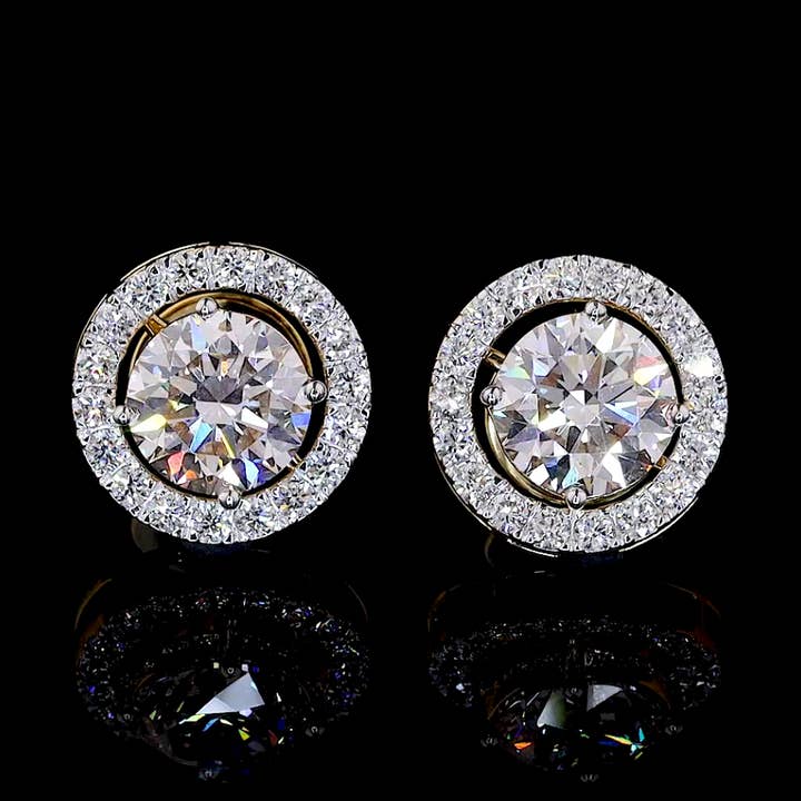 Halo Round Diamond Stud Earrings for wholesale by Kalindi Jewels
