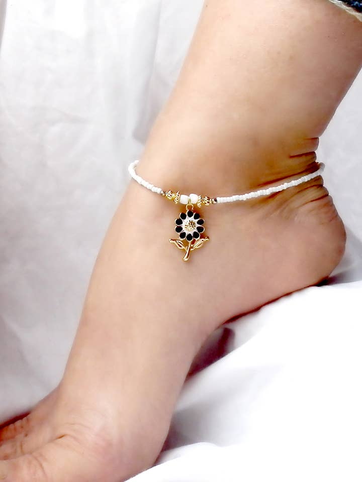Flower Anklet Floral Ankle Bracelet Garden Jewelry Black for wholesale by AnkletAllure
