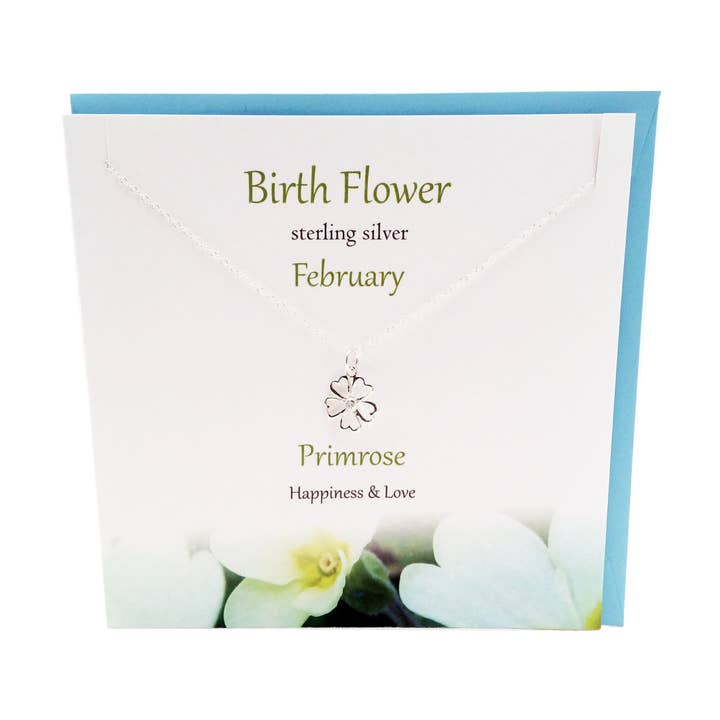 Birth Flower February Primrose necklace for wholesale by Glenna Studios