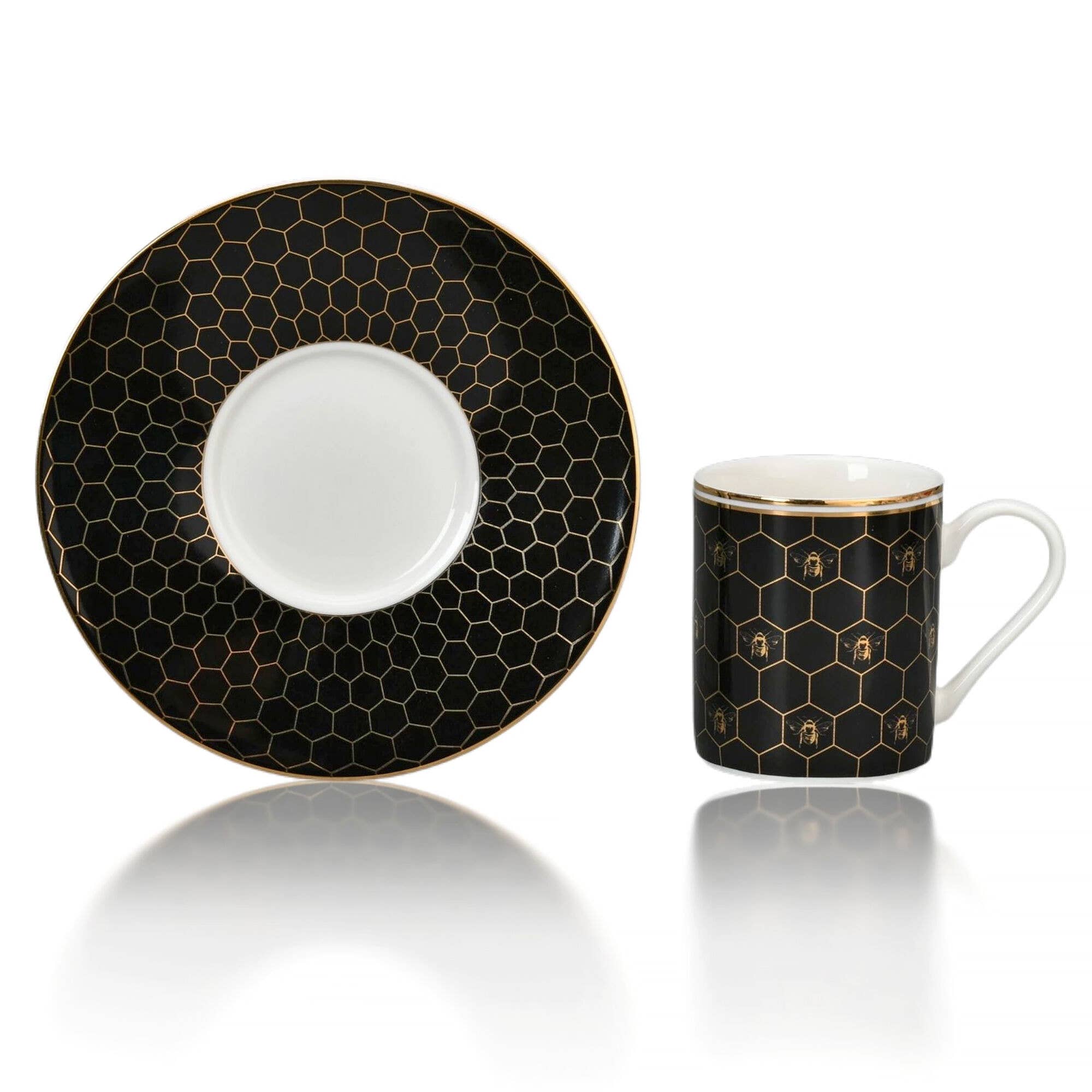 STP - Wholesale Coffee/Tea Cup - Gold Honeycomb Porcelain Espresso Cup/Saucer Set of 48