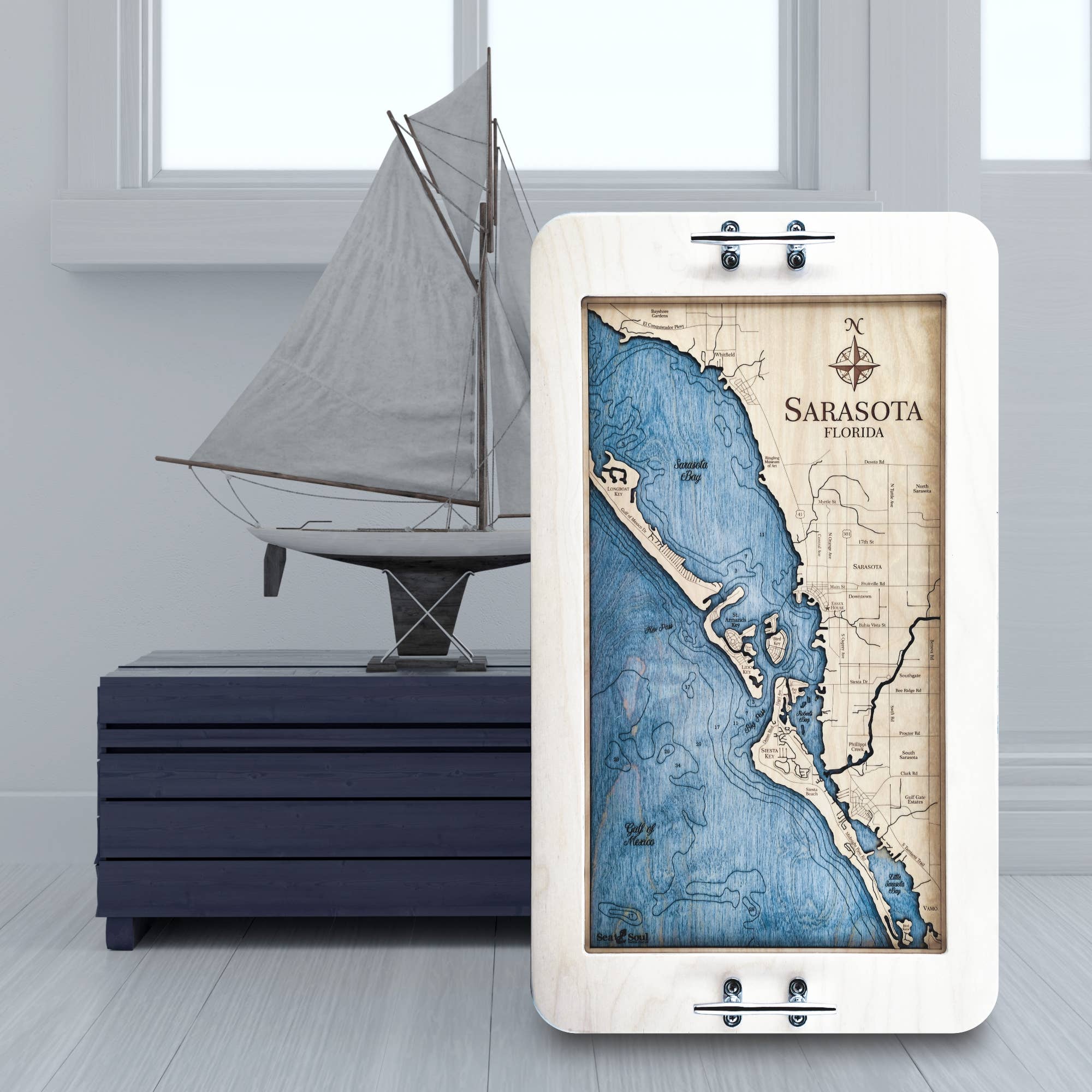 Sea & Soul Nautical Chart Art – Großhandel Serviertabletts – Küsten-Florida Nautische 3D-Holzkarte Serviertablett & Wandkunst27