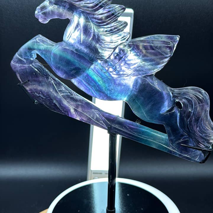 The 7 Directions - Wholesale Spiritual Stone/Crystal - Exquisite Rainbow fluorite Flying horse Pegasus H20812