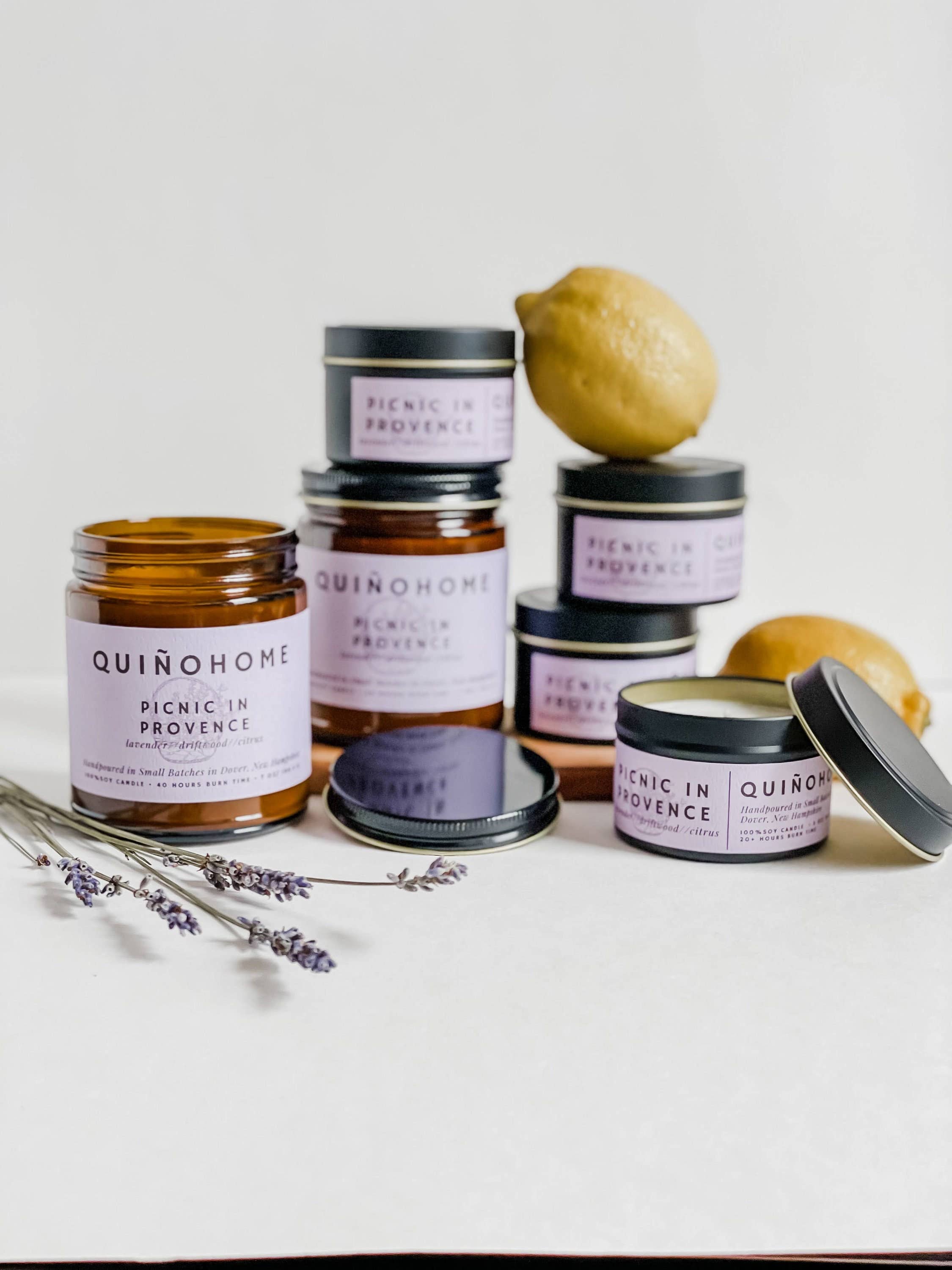 quiñohome - Wholesale Jar/Filled Candle - Picnic In Provence 7oz Soy Candle Amber Jar// Lavender, Driftwood, Citrus// Hand Poured Soy Wax// Lavender Candle// Non Toxic Candle4
