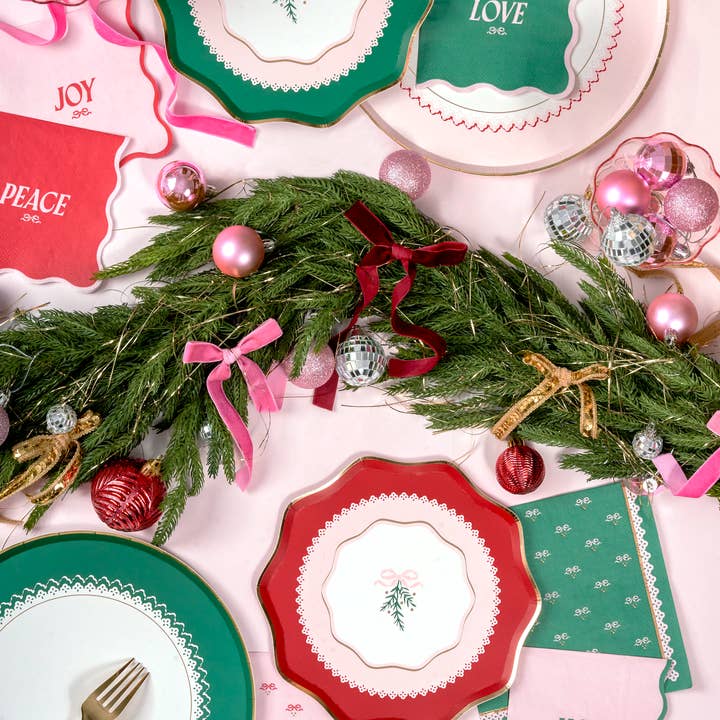 Harlow & Grey - Wholesale Disposable Plate - Coquette Christmas - Green & Pink Christmas Plates 5
