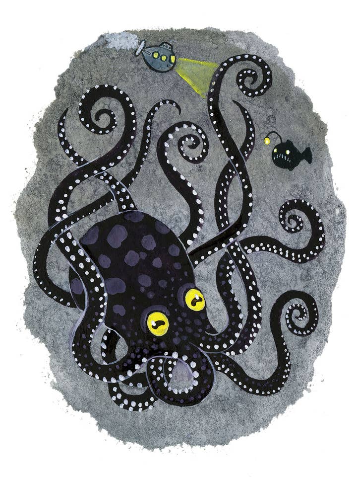 Deep Dive Black Octopus Art Print for wholesale by SepiaLepus Illustration