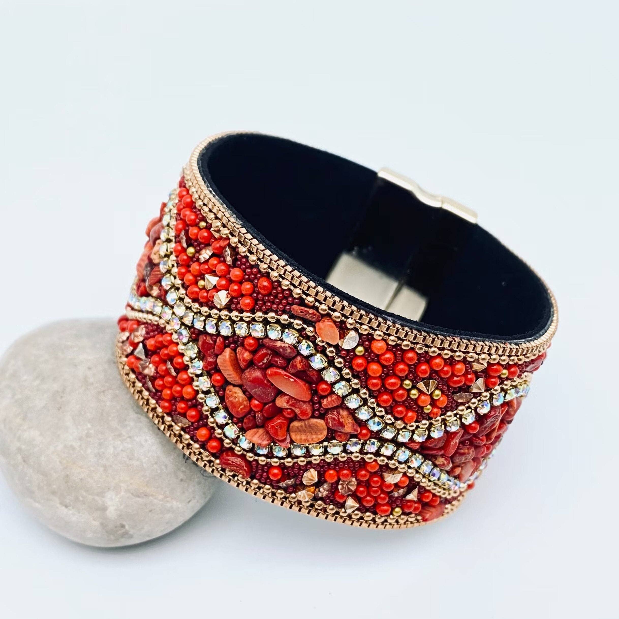 Mio Queena - Wholesale Bangle Bracelet - Boho Handmade Gravel Beads Magnetic Buckle Bangle - BJ/LB/CS9