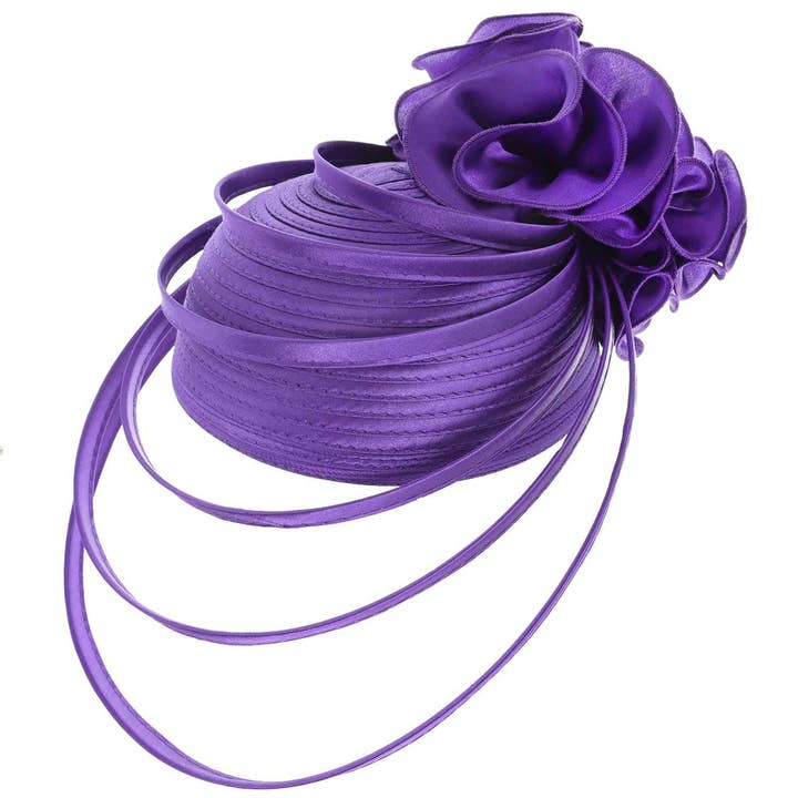 anbfashion - Wholesale Fascinator Hat - Women's - Dressy Rose Pillbox Braid Hat Floating Ribbon Trim 27007