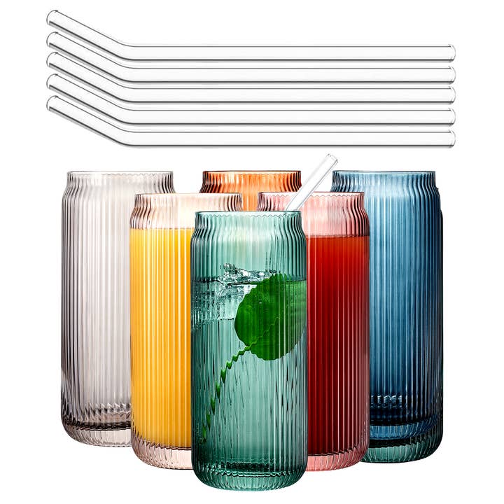 The Wine Savant / Khen Glassware - Wholesale Drinking Glass/Cup - Drinking Glasses & Glass Straw - Set of 6 - Muted 16oz
