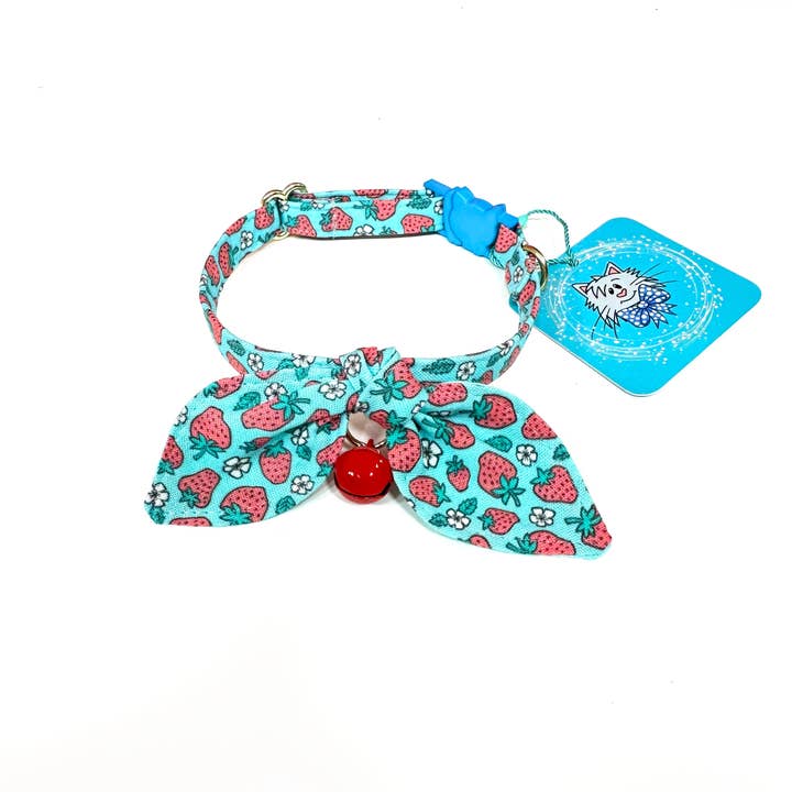 Bunny Ears Bow Cat Collar - Strawberry Blue for wholesale by Whiskers Crafts