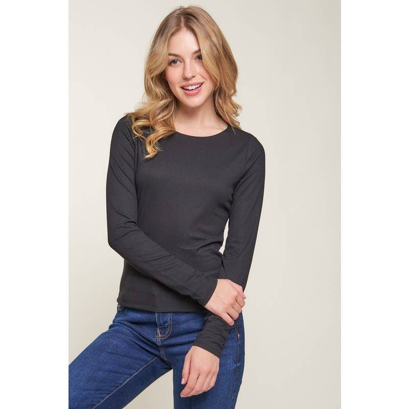 Popular 21 – wholesale Knit top – Women's – Double Layer Crew Neck Long Sleeve Rib Knit Top0