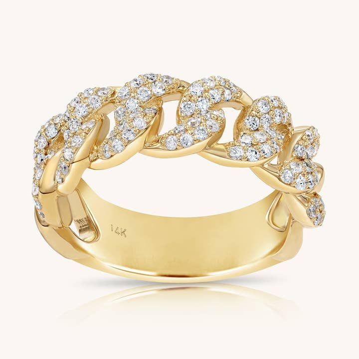 14K Solid Gold and Diamond Cuban Link Ring For Men and Women for wholesale by All Diamond Source