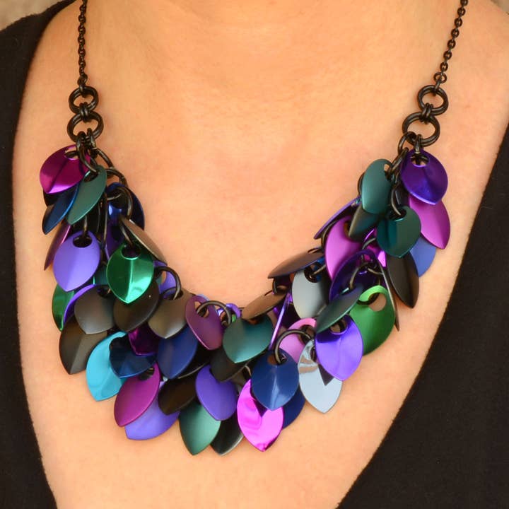 Cascading Leaves Double Strand Necklace - Dark Mermaid for wholesale by Rebeca Mojica Jewelry