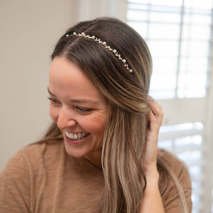 Thin Embellished Headband - Gem Leaf | Gold Diamond Leaf for wholesale by Headbands of Hope | One Purchased One Donated