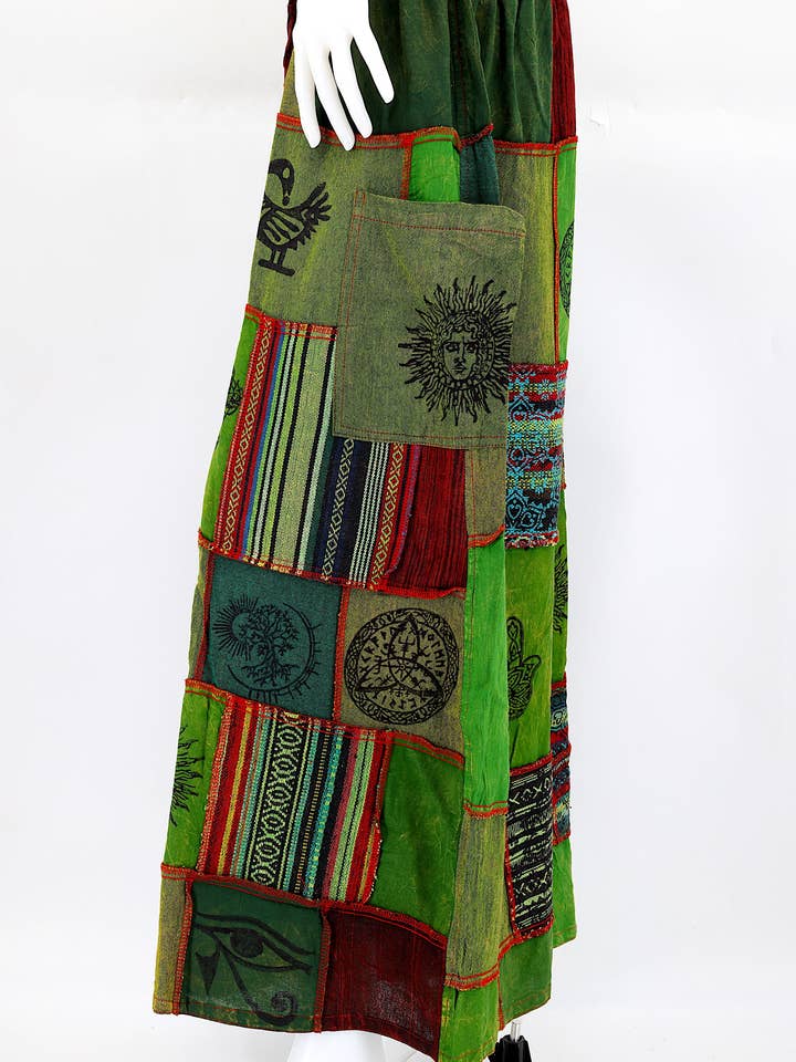 Himalaya Handmade - Wholesale Pants – Women's - Cotton Hippie Handmade Harem Overlock Old Gods Symbols Patchwork Wide Leg Bohemian Trousers21