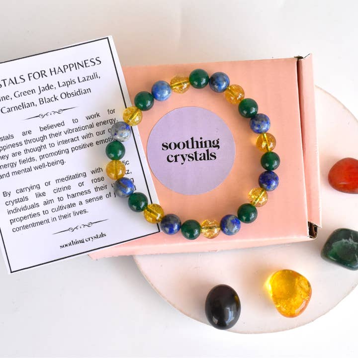 Promoting HAPPINESS Relief Crystal Set, Crystal Healing Kit for wholesale by Soothing Crystals