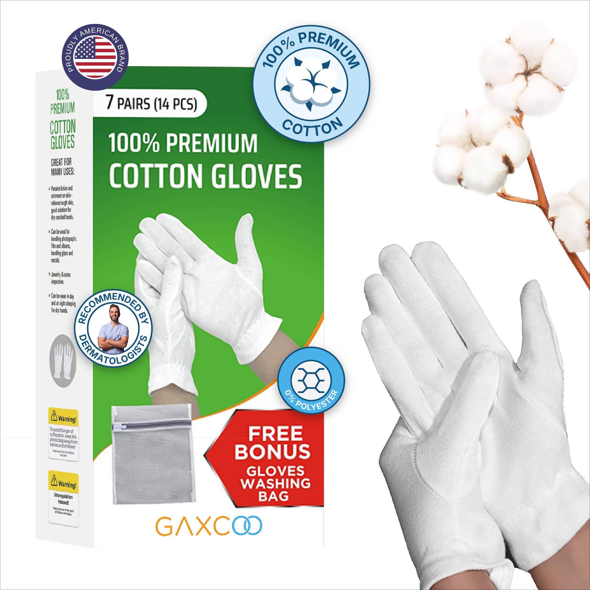 Cottonnerie - Vente Gants hydratants - Gaxcoo | Gants hydratants 100 % coton (taille M - 7 paires)0