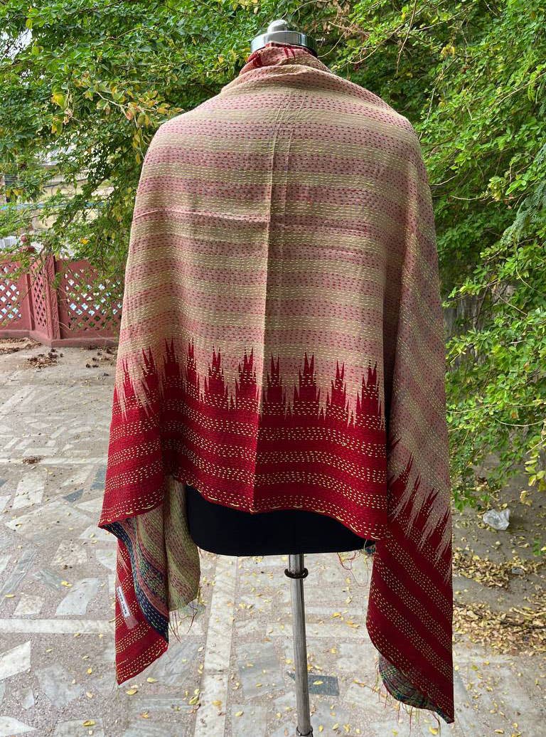 Bhawana Handicrafts - Wholesale Scarf - Women's - Indian Silk Sari Reversible Scarf Kantha Stitched Wrap Girls1