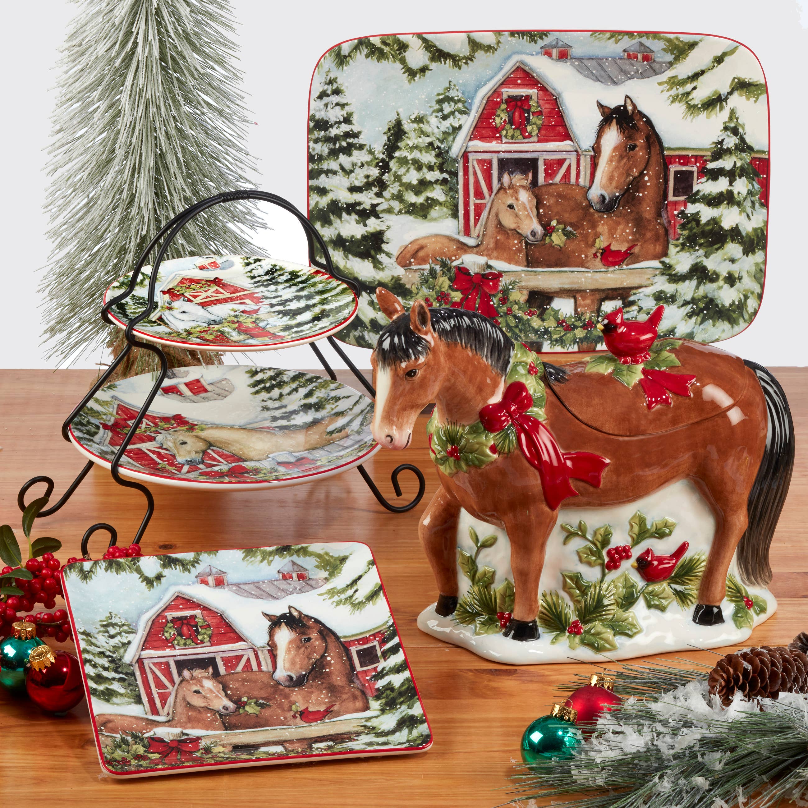 Certified International - Wholesale Kaasplank - Homestead Christmas Horse Cheese Bord met mes1