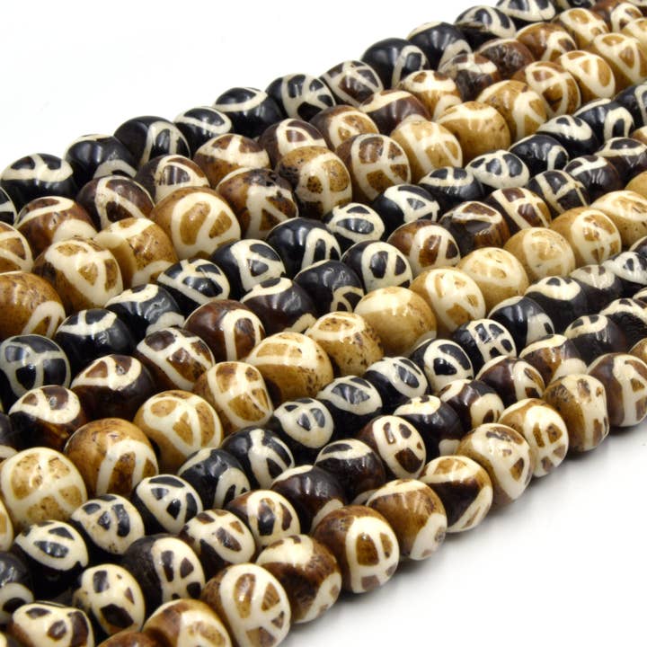 Malet fredstegn oksebenperler | 8mm 10mm 12mm for engroshandel hos Only Beads