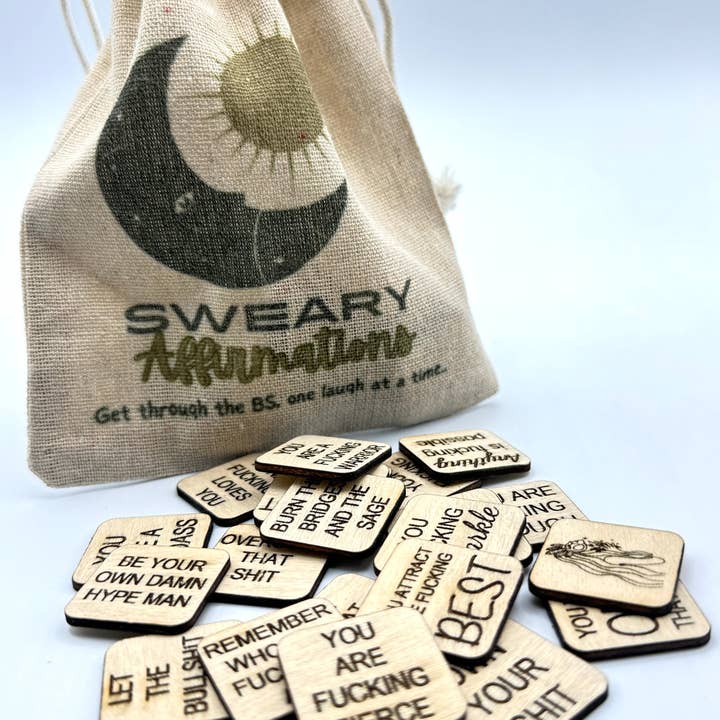 Sweary Affirmation tiles | who says mental wellness can't have a sense of humor for wholesale by That Witch Beauty