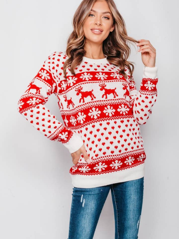 justyouroutfit - Wholesale Knit Sweater - Women's - Reindeers and Snowflake Christmas Jumper2
